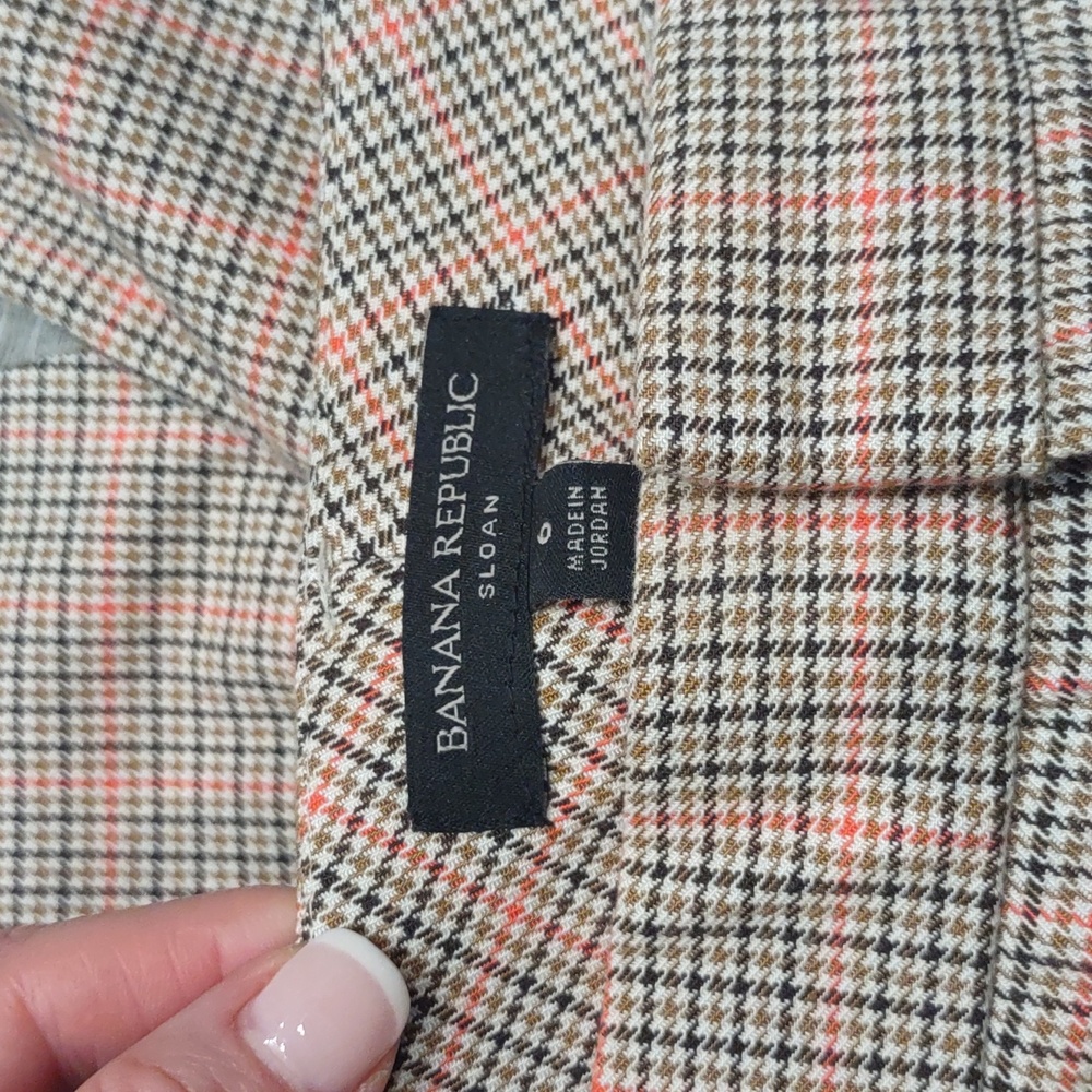 Banana Republic Sloan Plaid Red Tan Check Tweed Stretch Pants  6 Classic